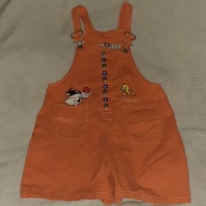 1997 Looney Tunes Orange Denim Jean Overall Shorts Vintage Overalls 90s